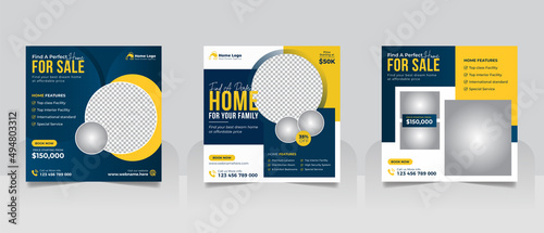 Real estate house property sale social media post square flyer and web banner template