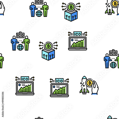 Ico Initial Coin Offer Vector Seamless Pattern Thin Line Illustration