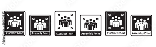Assembly point sign. gathering point signboard, emergency evacuation icon symbol, vector illustration.