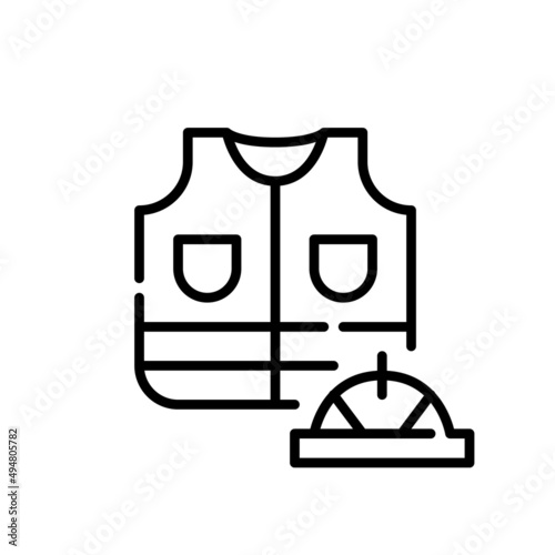 Construction worker hard hat and reflective jacket. Pixel perfect, editable stroke icon