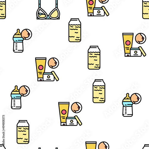 Breastfeeding Baby Vector Seamless Pattern Thin Line Illustration