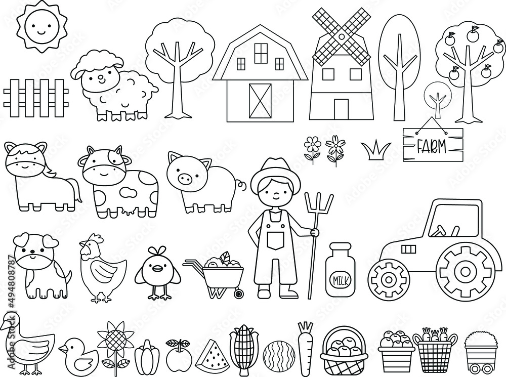 Farm animals set
cartoon hand drawn style,cow,horse,pig,sheep,duck,vector illustration