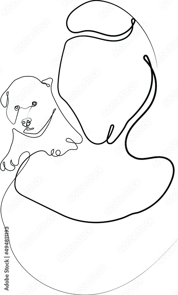 Vector illustration of nineteenth single line minimal style dog and human. Portrait