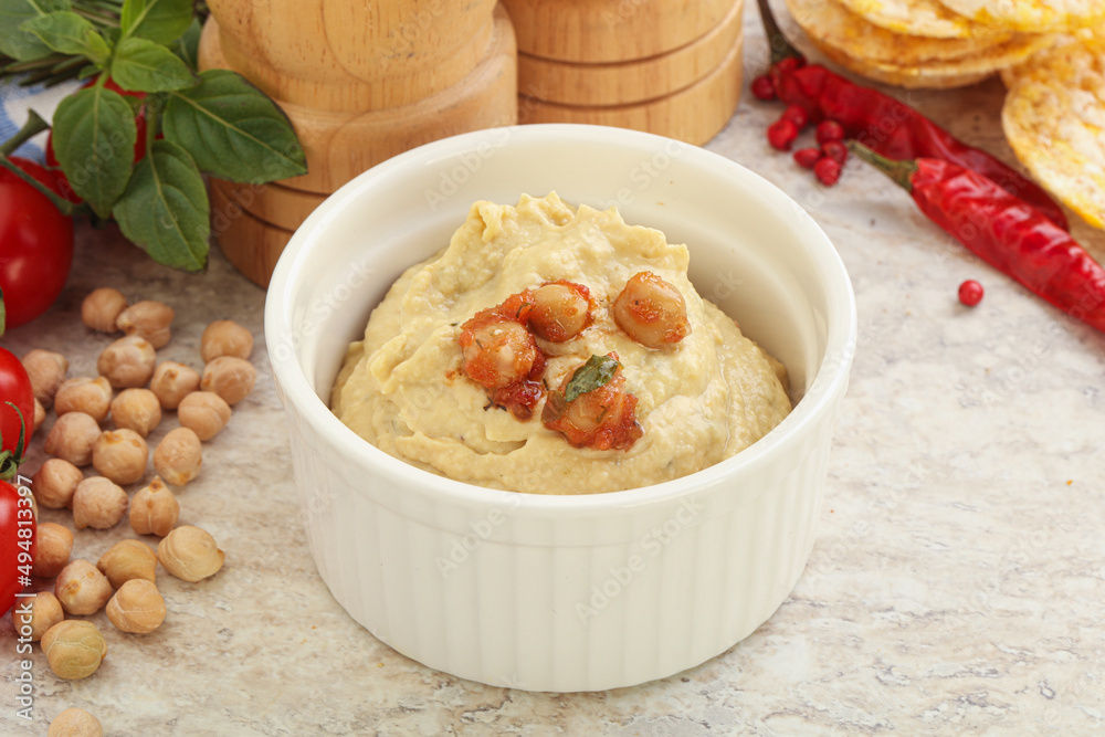 Natural organic chickpea hummus with olive oil Natural organic chickpea hummus with olive oil