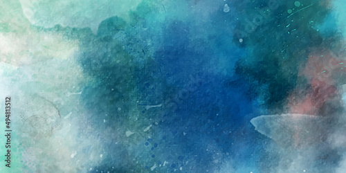 Aquamarine watercolor strip multilayered. Blank Abstract light watercolor paper background with space for copy space. fantastic soft cloud and sky abstract background with grunge texture