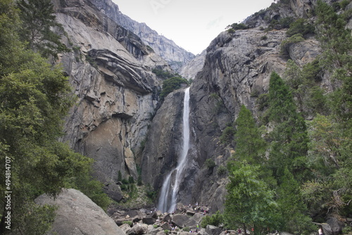 The base of Yosemite Falls  a 2000 ft waterfall in Yosemite National Park  California