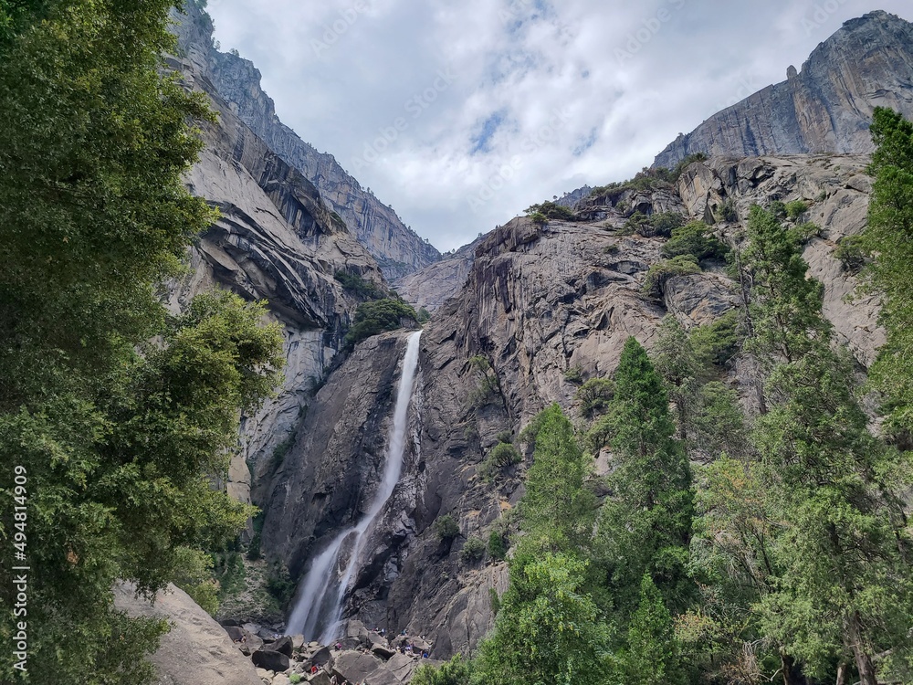 The base of Yosemite Falls, a 2000 ft waterfall in Yosemite National Park, California