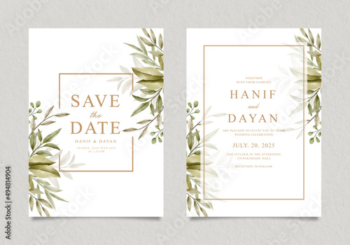 Elegant wedding invitations set with beautiful green leaves