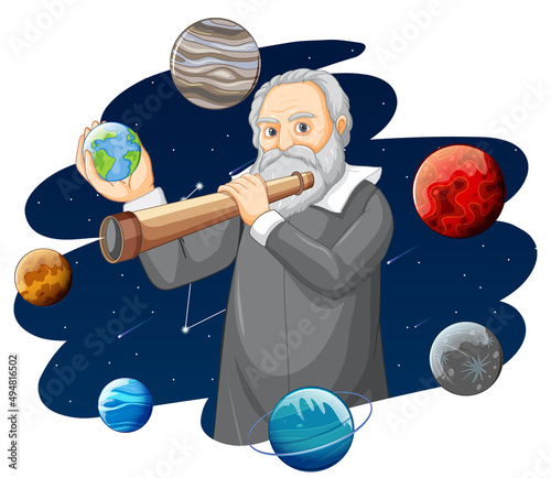 Portrait of Galileo Galilei in cartoon style