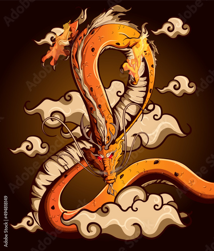chinese dragon and clouds on gradient background