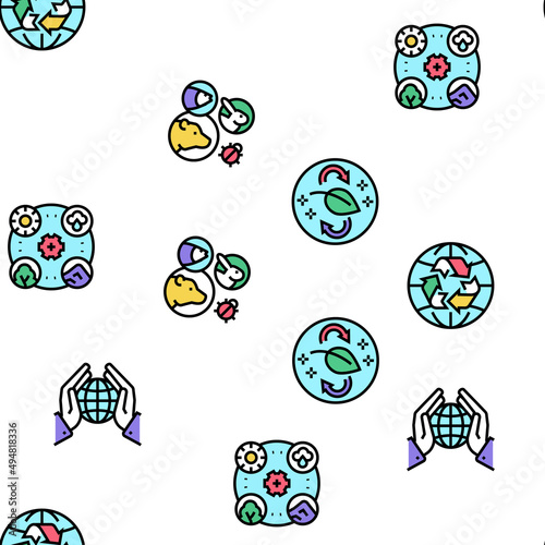 Ecosystem Environment Vector Seamless Pattern Thin Line Illustration