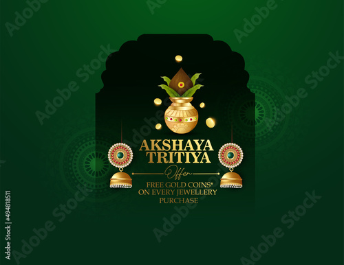 Akshaya Tritiya With A Golden Kalash Fill Up With Gold Coins, Gold Jewellery Abstract Background photo