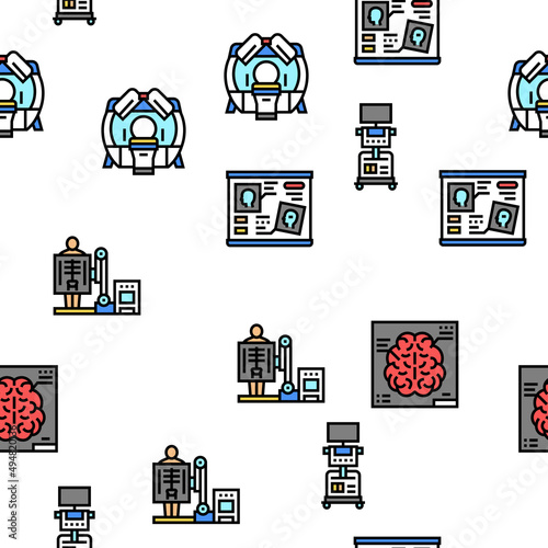 Radiology Equipment Vector Seamless Pattern Thin Line Illustration