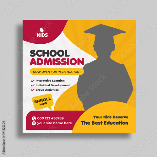 Kids school admission education square social media post and web banner template