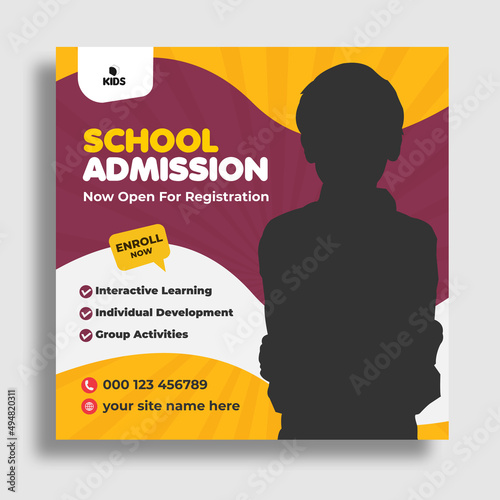 Kids school admission education square social media post and web banner template