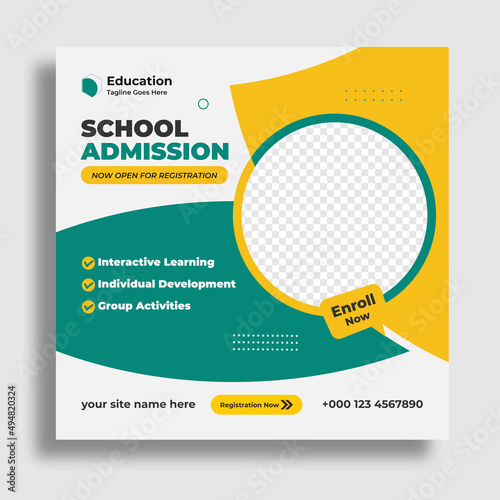 Education social media post square flyer & back to school web banner template