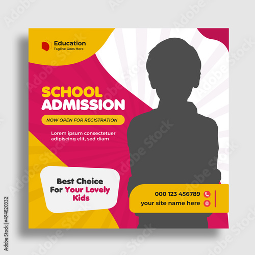 Education social media post square flyer & back to school web banner template