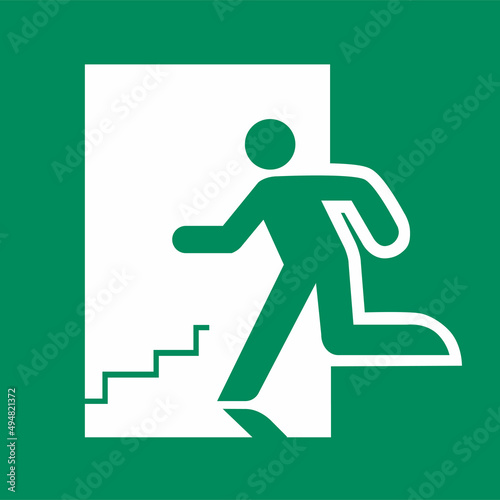 señal, verde, emergencia, SE0011 pictograma, vector, izquierda, puerta, abajo, ruta, escalera izquierda, imagen, norma, normatividad, anuncio, símbolo, pictograma, estándar, información, salir, norma