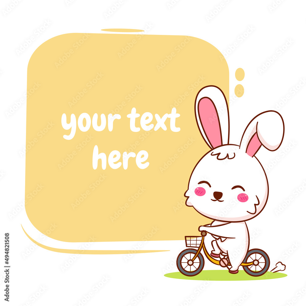 Obraz premium Cute cartoon character of bunny riding bicycle. Hand drawn style flat character