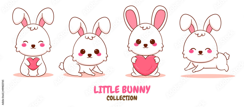 Cute cartoon character of bunny. Hand drawn style flat character