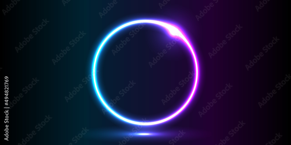 Vector abstract circle neon light line round frame colorful blue purple isolated on black background. Technology modern concept. Vector abstract circle neon light line round frame colorful blue purple isolated on black background. Technology modern concept.
