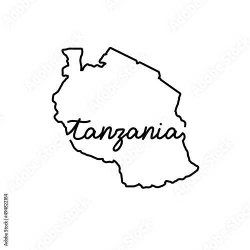 Tanzania outline map with the handwritten country name. Continuous line drawing of patriotic home sign. A love for a small homeland. T-shirt print idea. Vector illustration.