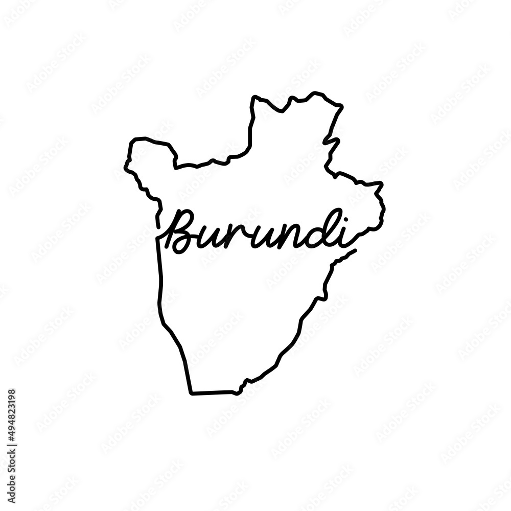 Burundi outline map with the handwritten country name. Continuous line drawing of patriotic home sign. A love for a small homeland. T-shirt print idea. Vector illustration.
