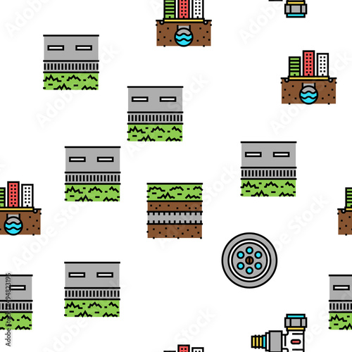 Drainage Water System Vector Seamless Pattern Thin Line Illustration