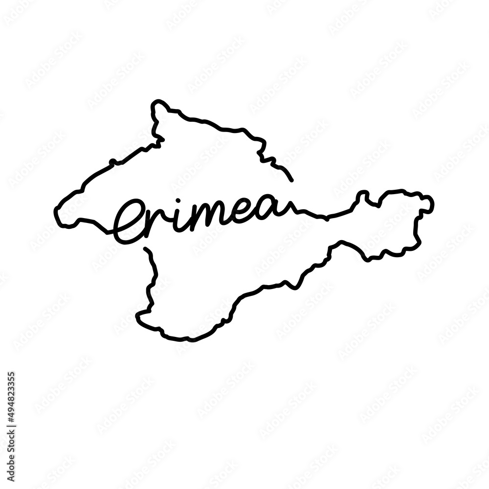Crimea outline map with the handwritten country name. Continuous line drawing of patriotic home sign. A love for a small homeland. T-shirt print idea. Vector illustration.