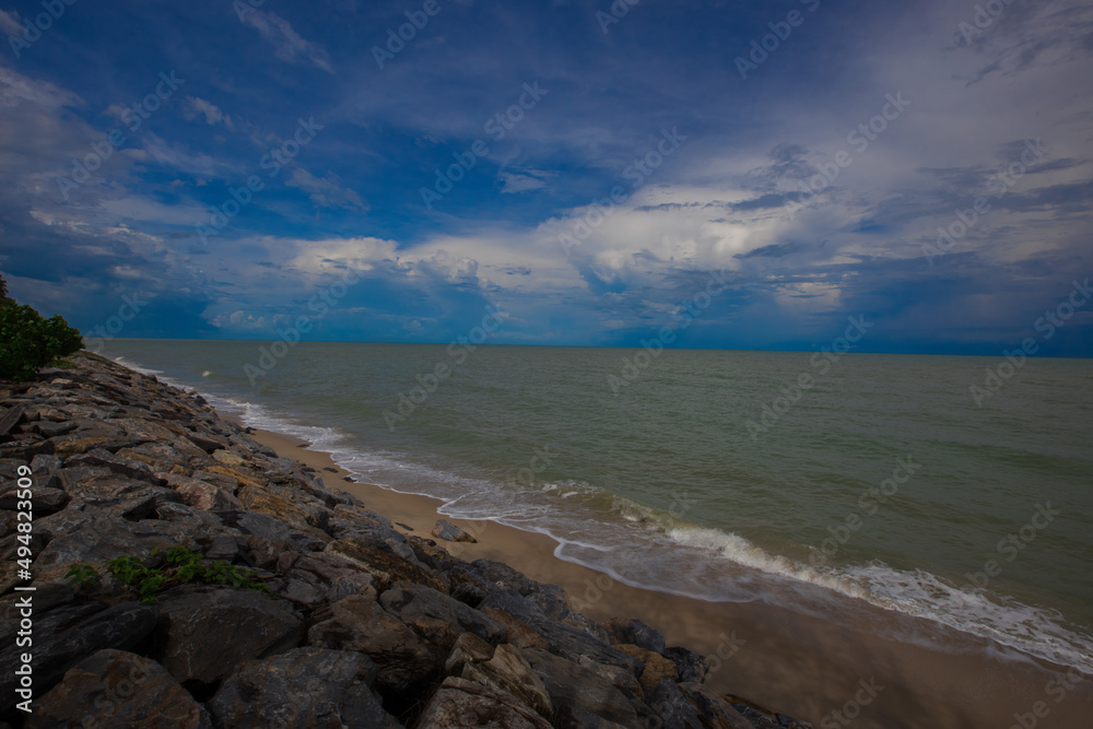 Close-up natural background from the park, with biking trails and surrounded by green trees, clear skies during the day, cool breeze blowing through