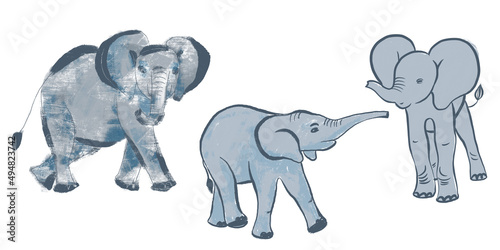 Elephant illustrations hand drawn in different styles