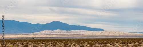 Panoramic landscape of the Mojave Desert in California. 