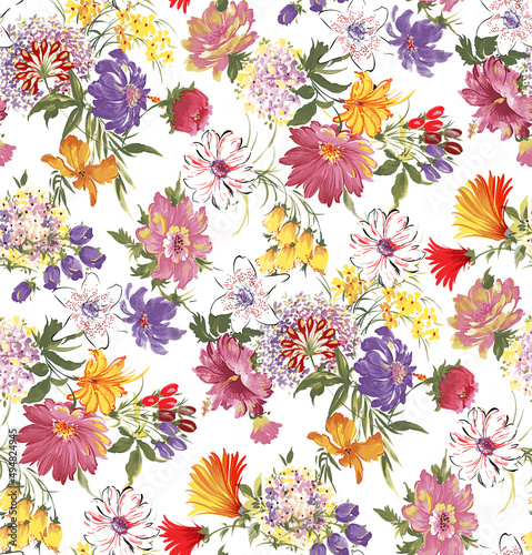 Brushstroke flower and watercolor Flowers illustration allover flower pattern