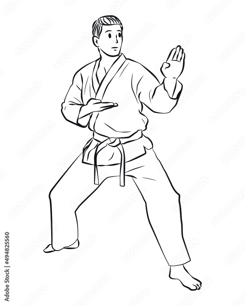 Karate martial arts pose line cartoon vector illustration Stock Vector ...