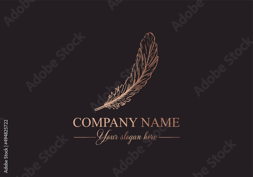 Feather logo vector template. Abstract design, elegant style. Brand for writer, yoga and other businesses.