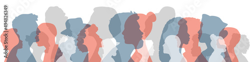 People of different ethnicities stand side by side together. Flat vector illustration.	