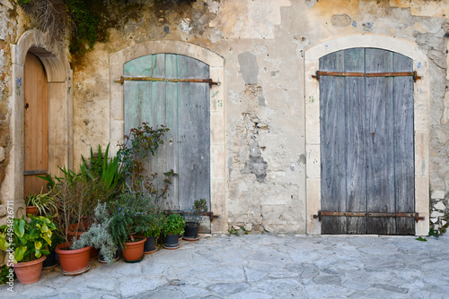 The door of an old house in Taurasi, medieval town in Avellino province, Italy.