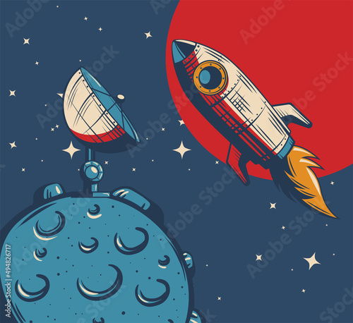 space moon and rocket