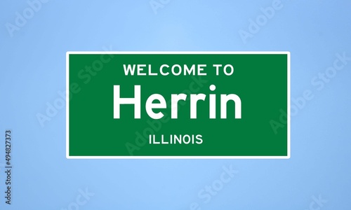 Herrin, Illinois city limit sign. Town sign from the USA.