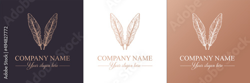 Feather logo vector template. Abstract design, elegant style. Brand for writer, yoga and other businesses.