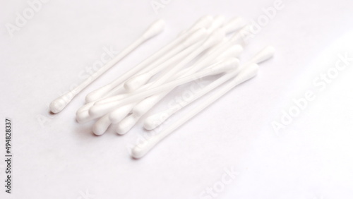 cotton buds  ears placed on a white background.