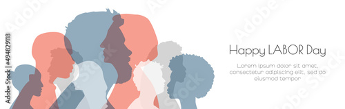 Happy Labor Day card. People of different ethnicities stand side by side together. Card with place for text.