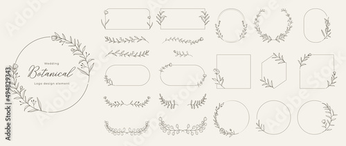 Wedding logo vector template. Botanical and floral logo element. Borders and dividers frame set. Hand drawn leaves branch, herb,flower, rose. Beauty and fashion frame design for logo and invitation.