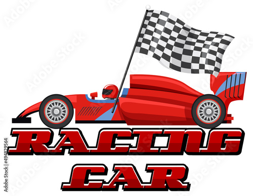 Racing car logo with racing car on white background