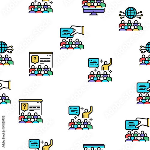 Forum People Meeting Vector Seamless Pattern Thin Line Illustration