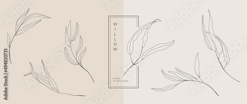 Wedding logo vector template. Botanical and floral logo element. Borders and dividers frame set. Hand drawn leaves branch, herb,flower, rose. Beauty and fashion frame design for logo and invitation.