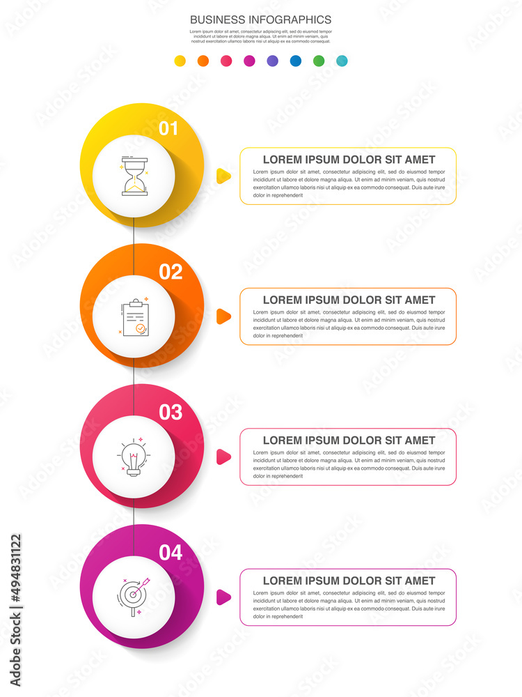 Vector line infographics template for four arrows and circles. Business concept with 4 elements and icons. Modern blank space for chart, content, step for step, timeline, diagram, web Vector line infographics template for four arrows and circles. Business concept with 4 elements and icons. Modern blank space for chart, content, step for step, timeline, diagram, web