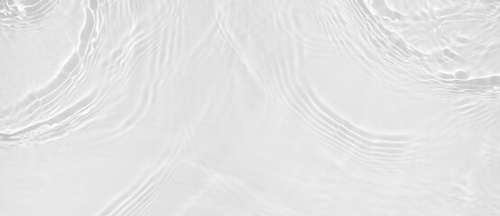 Transparent clear white water surface texture with ripples, splashes and bubbles. Abstract summer banner background Water waves in sunlight with copy space Cosmetic moisturizer micellar toner emulsion
