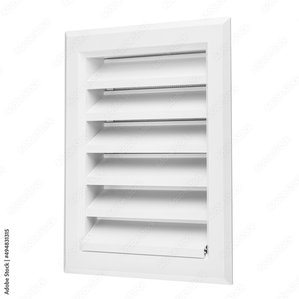 Ventilation grille for cooling and supplying fresh air to the premises. Isolated on a white background. Ventilation of kitchen, bathroom, apartment, office, bar, restaurant, warehouse.