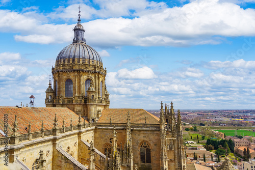 Dome of the old cathedral of Salamanca in an imposing view of the city, Spain.